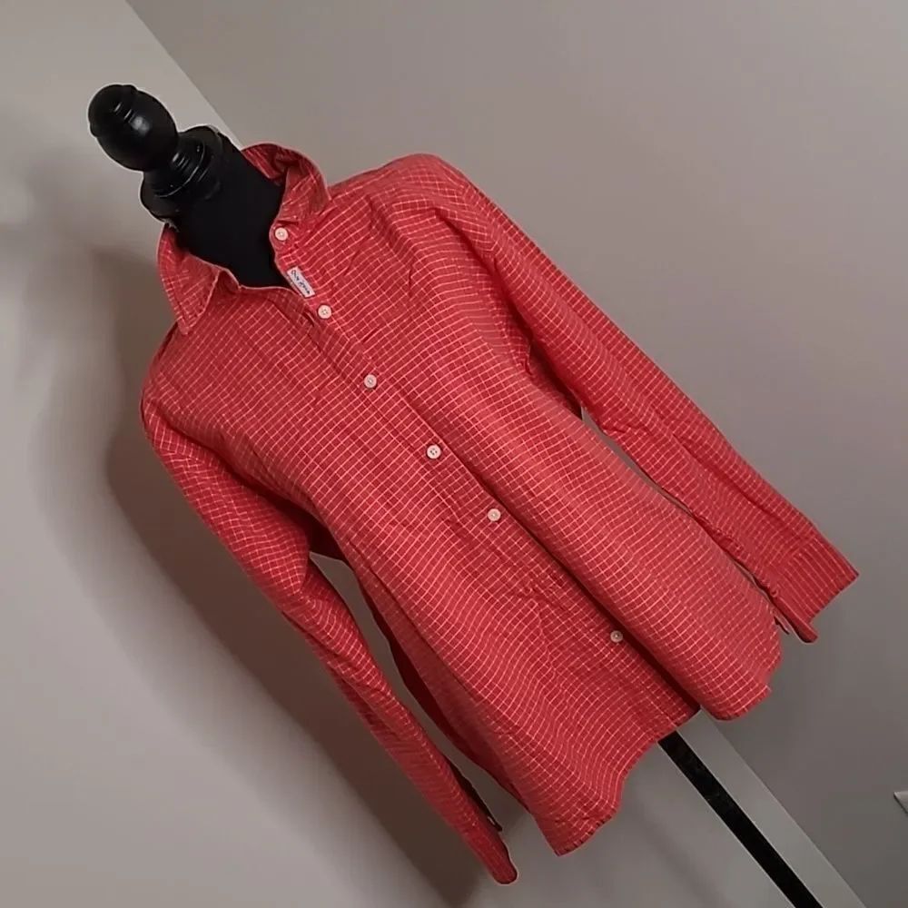 Old Navy Medium Cotton Reddish Orange Square Print Button Down